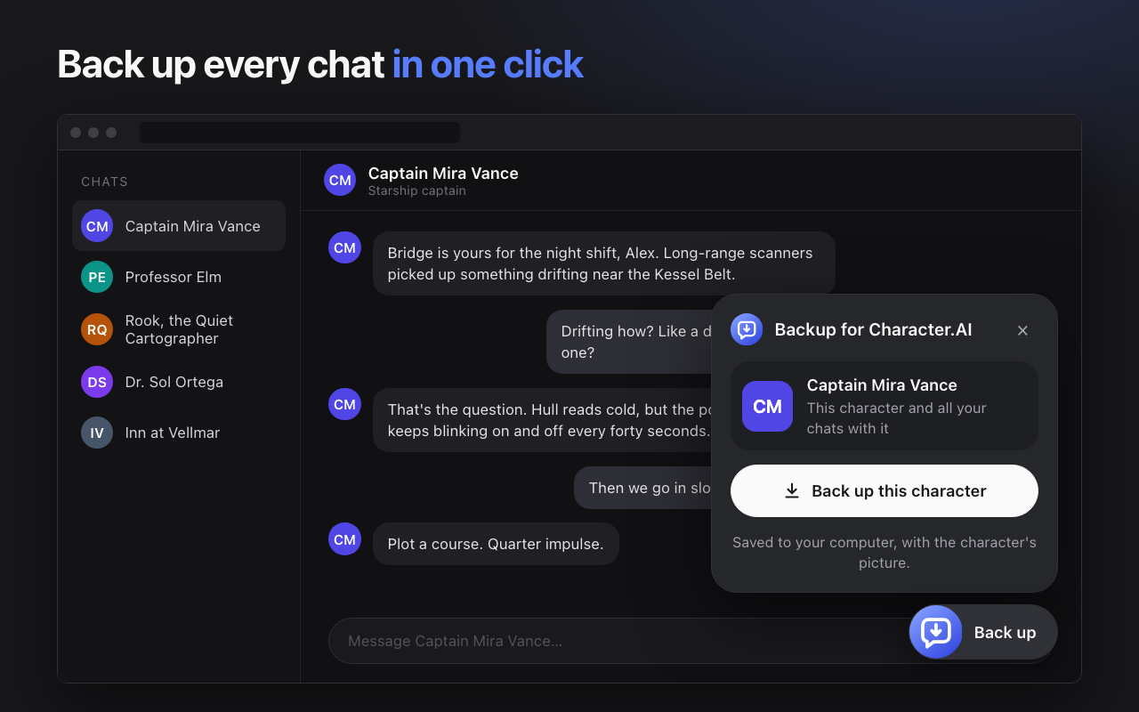 The Back up button on a Character.AI chat