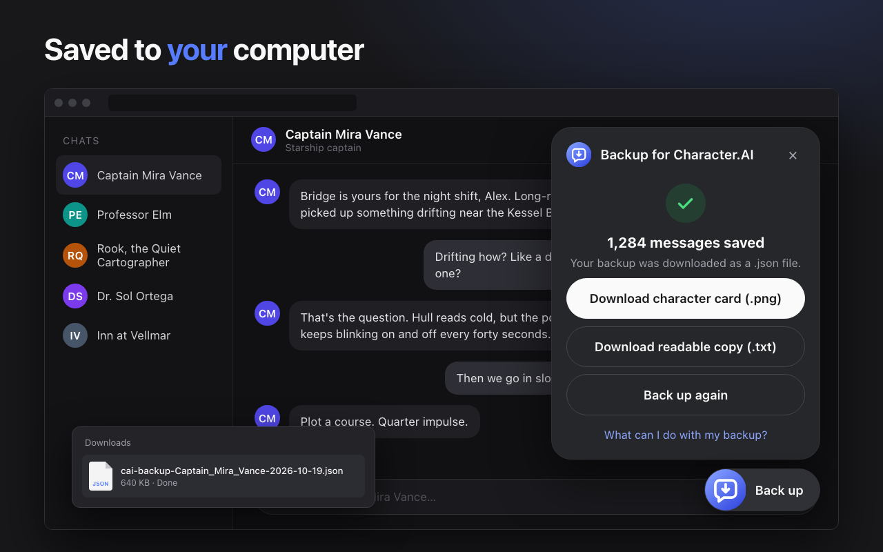 The finished backup file in downloads
